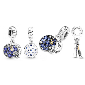 Strieborný prívesok 925 Santa na mesiaci 2v1, vianočný náramok