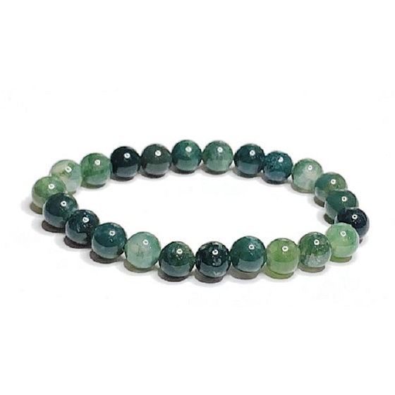 Achát zelený mach náramok elastický prírodný kameň, guľôčka 8 mm / 16-17 cm, symbolizuje živel zeme