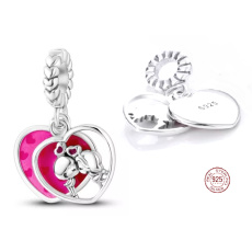 Striebro 925 Zamilovaný pár, prívesok srdca 2v1 na náramku lásky