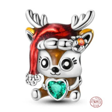 Charm Striebro 925 Vianočný Sob so srdcom, korálka na náramok Vianoce