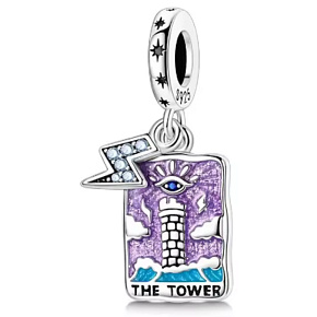 Charm Sterlingové stříbro 925 Tarot – Věž The Tower, přívěsek na náramek symbol