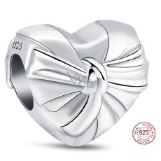 Prívesok Striebro 925 Srdce s oslnivou mašľou, korálik lásky na náramku Prívesok Striebro 925 Srdce s oslnivou mašľou, korálik lásky na náramku