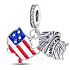 Charm Sterlingové stříbro 925 USA vlajka - houpající se mapa + symbol - orel, 2v1 přívěsek na náramek cestování