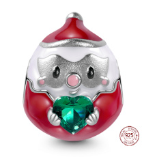 Prívesok Striebro 925 Santa a zelené srdce korálek na náramku Vianoce