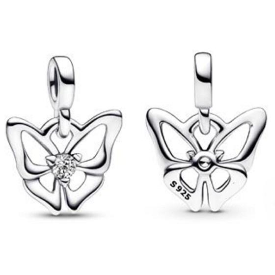 Strieborný prívesok 925 Butterfly - Mini medailón s čírymi zirkónmi, prívesok na náramok