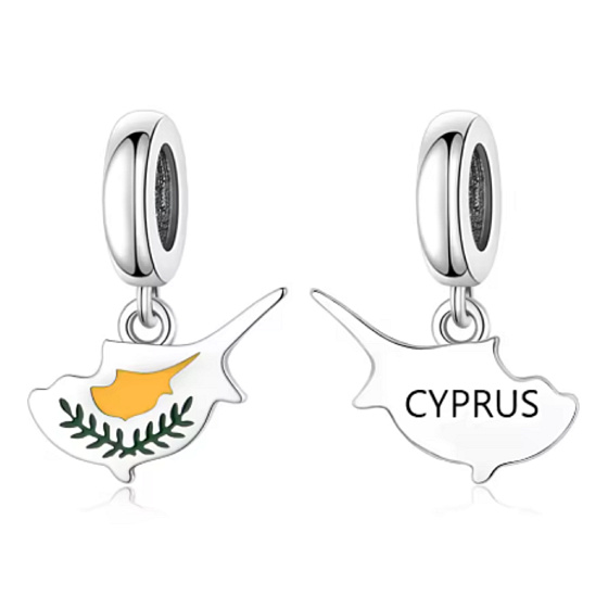 Charm Cyprus vlajka – mapa a spomienka na ostrov lásky a slnka | Prívesok na náramok cestovanie