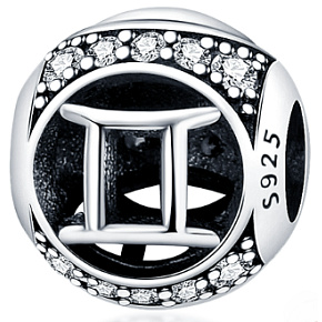 Blíženci, znamenie zverokruhu, striebro + zirkón prívesok na náramok, gulička 9 mm 1 kus