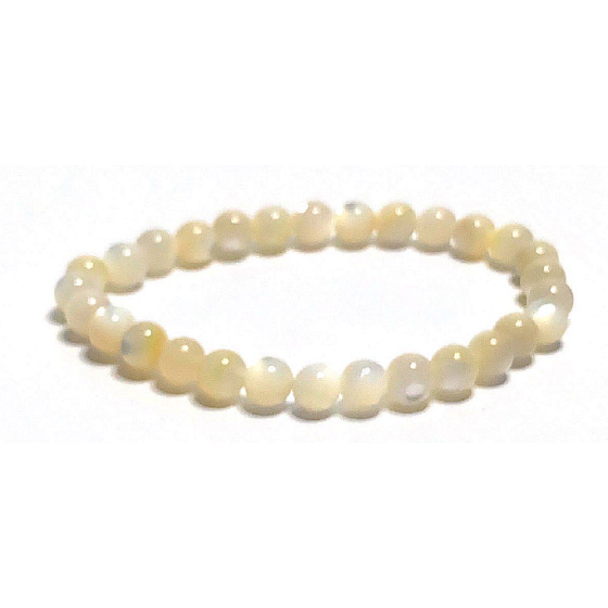 Perlový elastický náramok z prírodnej mušle, guľôčka 6 mm / 16-17 cm, symbol ženskosti