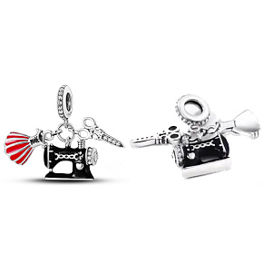 Prívesok zo striebra 925 Šitie prívesok - šijací stroj, šaty, nožnice 3v1, náramok prívesok záujmy