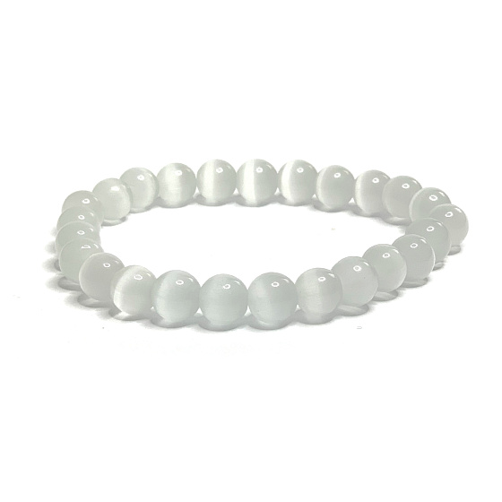 Selenit/Alabaster náramok elastický prírodný kameň, guľôčka 8 mm / 16 - 17 cm, anjelská energia