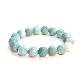 Larimar náramok elastický prírodný kameň, 11 / 12 mm / 16 - 17 cm, pokoj - mier - vyrovnanosť