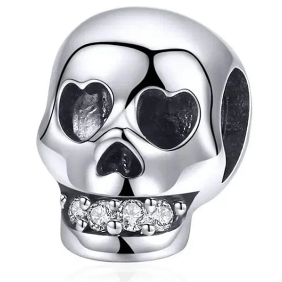 Charm Striebro 925 Lebka so zirkónovými zubami, korálka na náramok Halloween