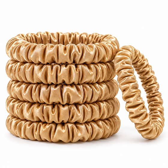 Hodvábna gumička do vlasov 100% prírodný hodváb – šetrná scrunchie, zlatá