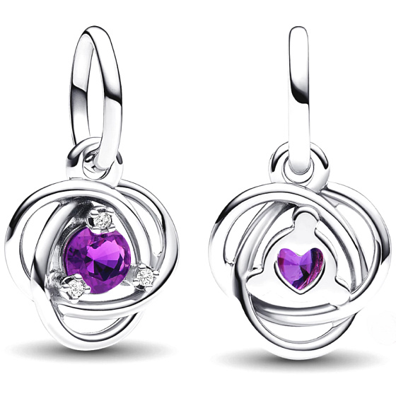 Strieborný šarm 925 Violet eternity circle February, prívesok na náramku symbol