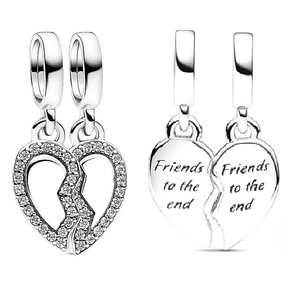 Prívesok zo striebra 925 Friends - Split Heart Charm 2v1, prívesok na náramok priateľstva
