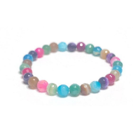 Achát viacfarebný fazetový náramok z elastického prírodného kameňa, guľôčka 6 mm / 16 - 17 cm