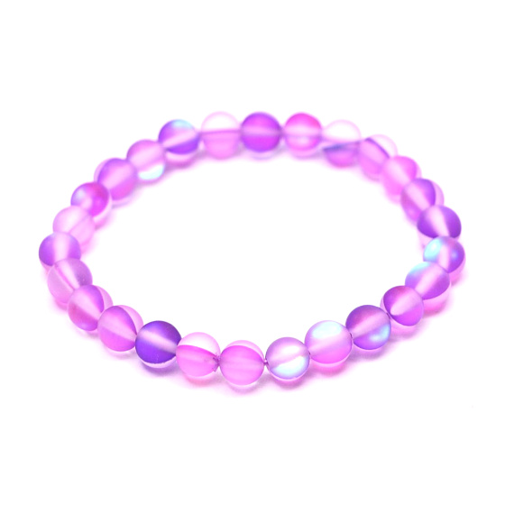 Opalit fialový matný náramok elastický, gulička zo syntetického kameňa 6 mm / 16 cm, pre deti, kameň želania a nádeje