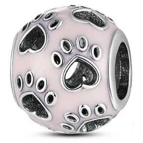 Charm Striebro 925 Labky, srdce, korálka na náramok domáci miláčik