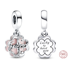 Strieborný 925 štvorlístok priateľstva - Šťastie, že ťa mám, prívesok na náramok priateľstva