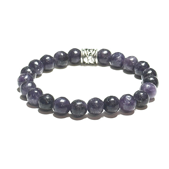 Lepidolit tmavo fialový náramok elastický prírodný kameň, guľôčka 8 mm / 16-17 cm, amulet pre športovcov