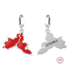 Charm Sterlingové stříbro 925 Turecko, Istambul vlajka - houpající se mapa, přívěsek na náramek cestování Charm Sterlingové stříbro 925 Turecko, Istambul vlajka - houpající se mapa, přívěsek na náramek cestování