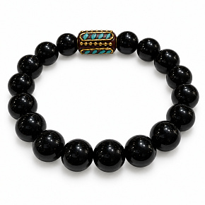 Obsidiánový náramek elastický s tyrkysově zdobeným korálkem, přírodní kámen, kulička 10 mm / 16–17 cm | Talisman klidu a ochrany Obsidiánový náramek elastický s tyrkysově zdobeným korálkem, přírodní kámen, kulička 10 mm / 16–17 cm | Talisman klidu a ochrany