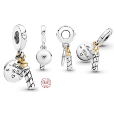 Šarm Striebro 925 Narodeninová sviečka, prívesok 2v1 narodeninový náramok