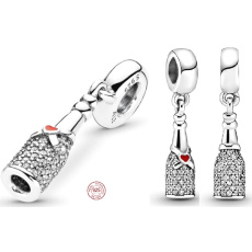 Prívesok zo striebra 925 Fľaša šampanského - čas osláv, prívesok na náramok k výročiu