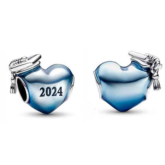 Prívesok zo striebra 925 Graduation Blue Graduation Heart 2024, korálik na náramok pri promócii