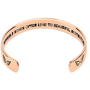 Nerezová oceľ náramok pozlátený s gravírovaním Ťažké cesty..., otvorená manžeta, 2,5 mm