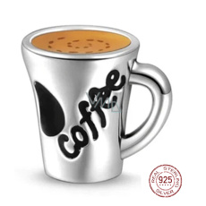 Prívesok Striebro 925 Šálka pre milovníkov kávy, korálik na náramok, jedlo a pitie Prívesok Striebro 925 Šálka pre milovníkov kávy, korálik na náramok, jedlo a pitie