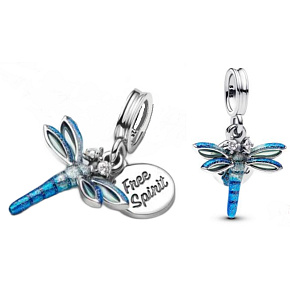 Charm Vážka modrá 2v1 Svobodný duch, přívěsek na náramek zvíře