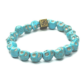 Tyrkenit Lebka ručne vyrezávaná s kráľovskou mantrou Ohm náramok elastický prírodný kameň 8 x 10 mm / 16-17 cm, kameň mladých ľudí, ktorí hľadajú zmysel života