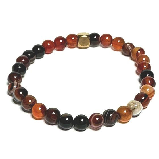 Sardonyx náramok elastický prírodný kameň, guľôčka 6 mm / 16-17 cm, kameň šťastia a životnej sily