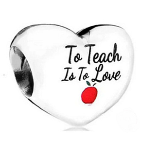 Strieborný náramok 925 Teacher - Teach with Love, Heart Bead on Love Bracelet