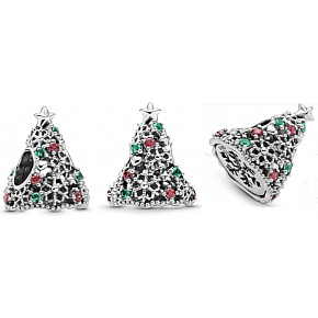 Prívesok Sterlingové striebro 925 Trblietavý vianočný stromček striebro, korálik na náramku vianočný