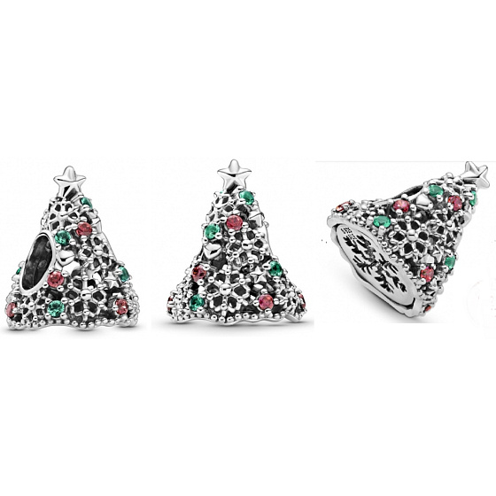 Prívesok Sterlingové striebro 925 Trblietavý vianočný stromček striebro, korálik na náramku vianočný