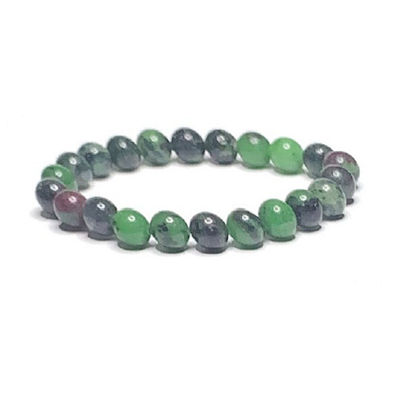 Anyolit / Rubín v náramku Zoisit elastický prírodný kameň, guľôčka 8 mm / 16-17 cm, uľaví v čase smútku