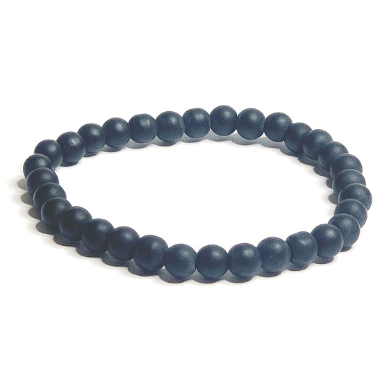 Achát čierny matný náramok elastický prírodný kameň, guľa 6 mm / 16 - 17 cm, dodáva odvahu a silu