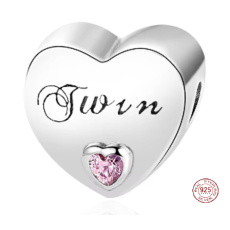 Charm Striebro 925 Dvojča srdce, korálka na náramok rodina