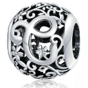 Striebro 925 Magic abeceda písmeno C s kvetmi, korálik na náramok