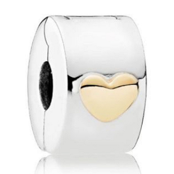 Srdce pozlacené, stopper, klipový stříbrný 925 korálek na náramek