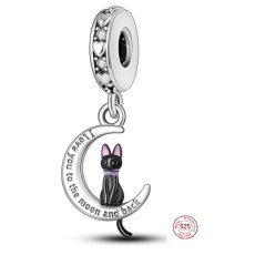Striebro 925 Cat Moon I love you, prívesok na náramok
