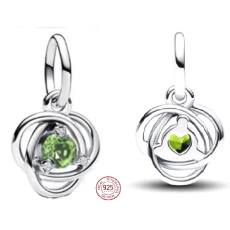 Prívesok zo striebra 925 Zelený svetelný kruh večnosti August, prívesok na náramku symbol