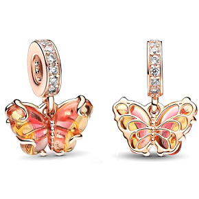 Prívesok na náramok zo striebra 925 Sloboda ako motýľ Muránske sklo