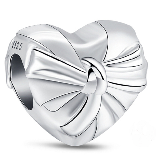 Srdce s oslnivou mašlí, stříbrný 925 korálek na náramek