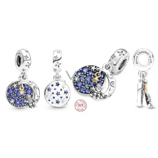 Strieborný prívesok 925 Santa na mesiaci 2v1, vianočný náramok Strieborný prívesok 925 Santa na mesiaci 2v1, vianočný náramok