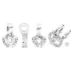 Charm Striebro 925 Spojené sesterské srdcia, 2v1 rozdeliteľný prívesok na náramok rodina