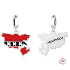 Charm Sterlingové stříbro 925 Nizozemsko Amsterodam vlajka - houpající se mapa přívěsek na náramek cestování Charm Sterlingové stříbro 925 Nizozemsko Amsterodam vlajka - houpající se mapa přívěsek na náramek cestování