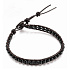 Obsidiánový kožený náramok z prírodného kameňa, ručne vyrobený, zapínanie, guľôčka 4 mm / 17 - 23 cm, záchranný kameň